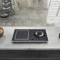 Table de cuisson combinée encastrable à induction électrique et gaz avec verre trempé noir, appareil électroménager 2-en-1 économe en énergie