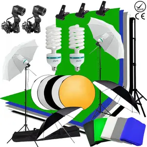 Studio Lighting Kit Set Green Black White Backdrop White Gold Umbrella And Reflcetor Photography Accessories