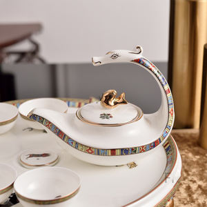 Service à thé en céramique de luxe européen 8 pièces avec grand plateau, collection en porcelaine fine de qualité supérieure pour le service du café et du thé - Product Image 4