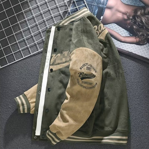 Chaqueta <span class=keywords><strong>de</strong></span> béisbol Vintage para <span class=keywords><strong>hombre</strong></span>-Abrigo estilo piloto <span class=keywords><strong>de</strong></span> ante desgastado con detalles bordados (Colección Primavera/otoño) - Product Image 4