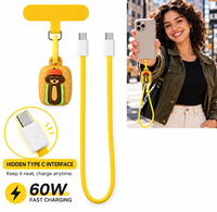 Câble de charge rapide 60W Hot Dog Dachshund avec dragonne et breloque pour téléphone, USB C vers USB C, 34 cm, tressé, court