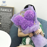Beruang Mawar PE Preserved Rose, Bunga Mawar Buatan dari Busa Real Touch, Buket Mickey untuk Hari Valentine Romantis untuk Pacar