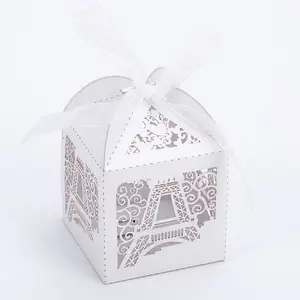 Hollow Eiffel tower design Sweet Box Pearl Paper Cookie Box for Party