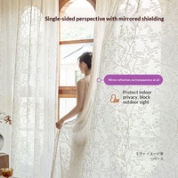 Rideau occultant transparent en polyester à motif floral jacquard en fil miroir, écologique, avec puits de lumière intégré, pour balcon, protection solaire UV