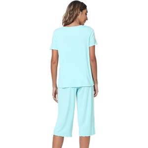 Ensemble de pyjamas en viscose de bambou pour femmes, vêtements de nuit d'été, haut à manches courtes, pantalon capri, tailles S-XXL - Product Image 3