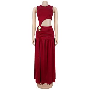 C7597 Vestido largo de fiesta para <span class=keywords><strong>mujer</strong></span>, de moda, sin espalda, fruncido, con abertura alta, color liso, ajustado, para club y fiesta - Product Image 5