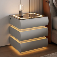 Commode moderne simple avec plateau en verre, 3 tiroirs, charge sans fil, serrure à code, audio Bluetooth, lumière tricolore, intelligente, chambre à coucher, hôtel