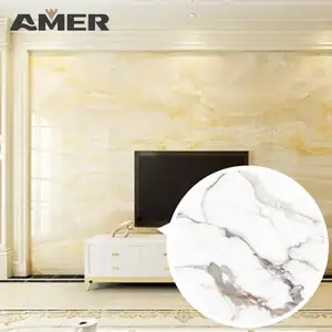 Amer 1220x2440 Pet Marbled Bamboo Charcoal Fiber Flat Wall Panel Wpc Wood Veneer Wall Panel UV Foam Board
