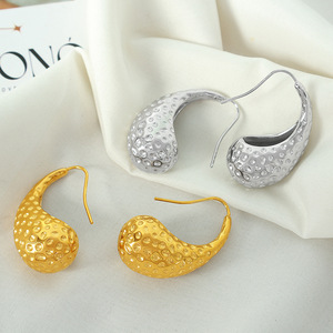 Pendientes de Oreja con Diseño de Lágrima y Patrón Martillado, en Oro, Plata y Acero Inoxidable, Joyería de Moda para Fiestas, EH91 - Product Image 2
