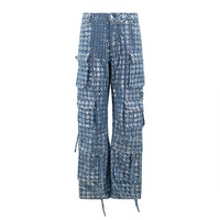 Jeans d'été délavés de haute qualité à jambes larges pantalon cargo à paillettes pour femmes denim pour femmes vente en gros