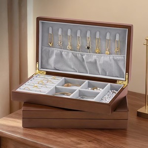 Wood Jewelry Box With Lids Rectangle Solid Color Hard Material For <b>Rings</b> Earrings Necklaces <b>Storage</b> Organization - Product Image 3