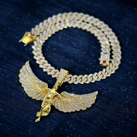Collar de joyería gruesa de Hip Hop de moda, collar con colgante de ala de ángulo de ensueño, cadena de eslabones cubanos, collar de diamantes brillantes completamente helado