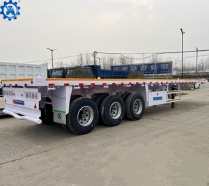 รถพ่วงพื้นเรียบ 3 เพลา ขนาด 20 ฟุต 40 ฟุต 45 ฟุต 53 ฟุต สำหรับขนส่งตู้คอนเทนเนอร์ รถพ่วงกึ่งพ่วงพื้นเรียบสำหรับขาย - Product Image 1