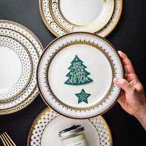 Juego de platos de cerámica blanca nórdica DP86 Assiettes Porcelaine Blanc Mariage Wedding Party Porcelain Bone China Gold Rim Plates - Product Image 3