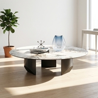 Table à manger ronde moderne de luxe en pierre frittée, plateau en céramique, table centrale avec base en acier inoxydable noir pour salon et hôtel