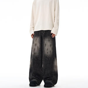 <span class=keywords><strong>Jeans</strong></span> LKTM da <span class=keywords><strong>Uomo</strong></span> e Donna, <span class=keywords><strong>Grigio</strong></span> e Nero, Stile Streetwear, Gamba Dritta, con Effetto Schizzi d'Inchiostro, in Tessuto di Cotone Lavato - Product Image 1