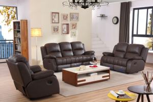 Moderno y Lujoso Conjunto de Sofá Reclinable de Cuero Genuino con Función de Masaje Extensible, Eléctrico, Seccional de Tres Asientos, con Control Remoto - Product Image 3