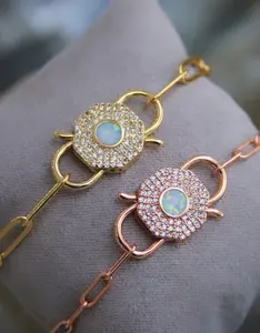 Opal Charm Sluiting Armbanden Zirconia Micro Pave Heart Charm Hanger Fashion Cz Sieraden