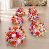 Boule de fleurs personnalisée rose pastel, bleue et jaune, faite à la main, centre de table floral en soie 5D pour mariage, douche nuptiale et fête d'anniversaire