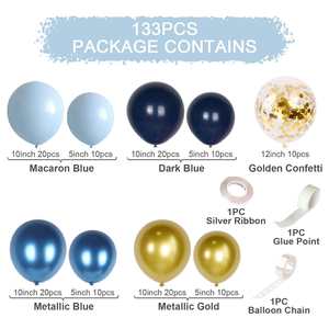 ชุดซุ้มลูกโป่งสีกรมท่าสำหรับวันเกิดพร้อมลูกโป่งกระดาษสีทองสีขาวโครเมี่ยมสำหรับตกแต่งงานปาร์ตี้มาลัยลูกโป่งสีน้ำเงิน - Product Image 4