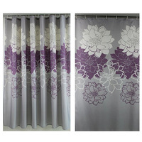 Rideaux de douche et de baignoire en polyester avec motif de pivoine jaune et grise, avec œillets et crochets antirouille