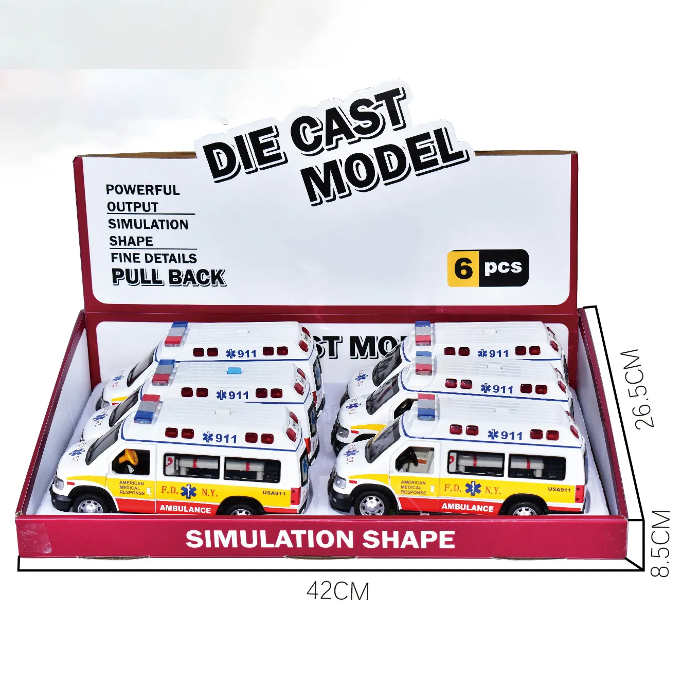 1 24 Modell Modell Druckguss Metall legierung Spielzeug Pull Back Auto American Ambulance Fahrzeug Modell Spielzeug Set für Kinder