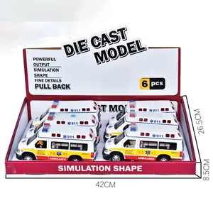 1 24 Schaal Model Gegoten Metalen Legering Speelgoed Pull Back Auto Amerikaanse Ambulance Voertuig Model Speelgoed Set Voor Kinderen