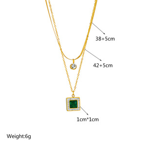 Women's Gold Plated Emerald Square Pendant Necklace And <b>Bracelet</b> <b>Set</b> Geometric Design Everyday Wear Jewelry <b>Set</b> - Product Image 4