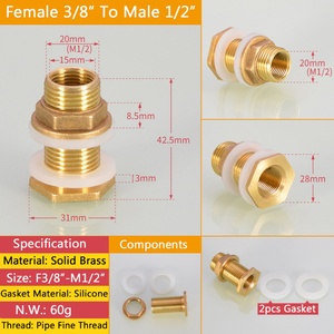 With 2 Upgrade Rubber Gasket <b>Ring</b> Solid Brass Water Tank Connector Double Theaded Bulkhead Fittings - Product Image 2