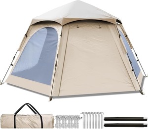 Carpa de <span class=keywords><strong>Camping</strong></span> Automática OEM, Tipo Cabaña Hexagonal, con 2 Puertas y 4 Ventanas, Impermeable, Protección Solar, para Familias - Product Image 1