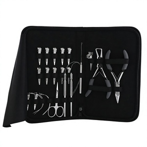 Juego de herramientas de alicates para extensiones de pelo al por mayor con estuche negro, 12 Uds. Clips, 4 Uds. Agujas tipo C, 2 uds., Mini Tijera con gancho para el pelo - Product Image 1