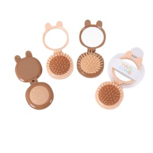 Round Folding Mirror <b>Comb</b> Plastic Portable Hairbrush With Massage Bristles For Travel Coffee Color - Product Image 1