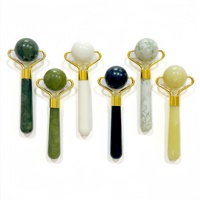 Rouleau de massage portable en jade vert pour le soin du visage et des yeux, outil de beauté manuel, vente en gros d'usine