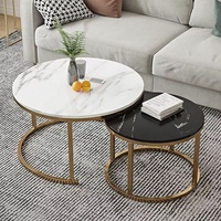 Ensemble de tables basses gigognes modernes extensibles avec plateau en marbre et structure en fer, meubles de salon peu encombrants pour appartement et maison Chunshulin