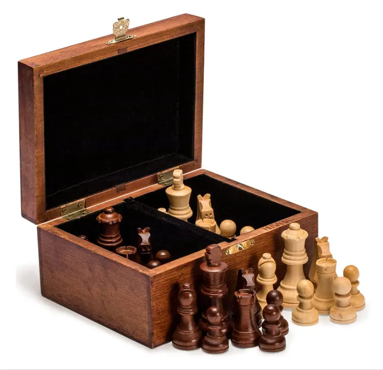 Jeu de société en bois Vintage, échecs standard, échecs en bois et boîte en bois, pièces de tournoi