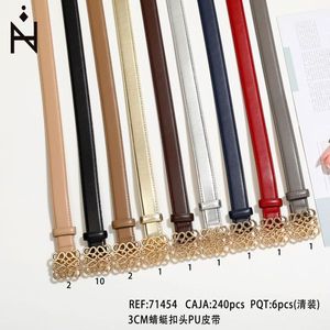 Cintura in PU da 3 cm con fibbia a farfalla per donna, cintura alla moda per abiti. - Product Image 3