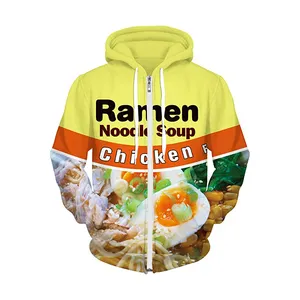 Personalizzazione street wear autunno zipper-up felpa con cappuccio 3D Ramen pollo Noodle zuppa felpa con cappuccio felpa di manzo per uomo donna vestiti carini