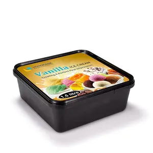 1500ML Vuông Cup IML Nhựa Thực Phẩm Sữa Bao Bì Pp Ice Cream Container Bồn Tắm Với Nắp