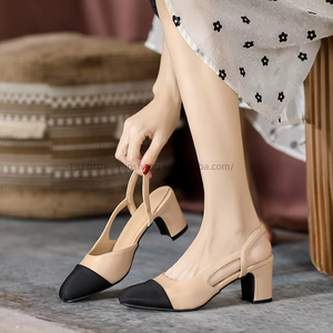 Sandales d'été de haute qualité pour femmes, nouvelle combinaison de couleurs, à bride arrière, bout rond, talon épais, chaussures pour femmes - Product Image 1