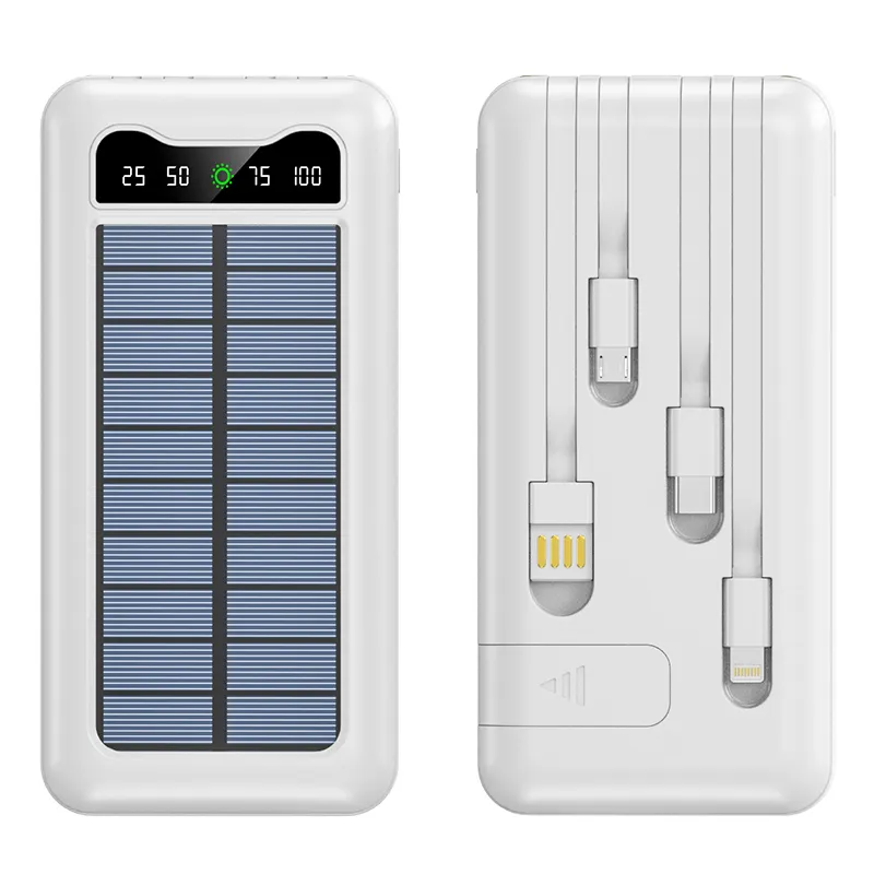 10000 mAh tragbare Powerbank mit eingebautem Kabel und Halter Solar-Powerbank