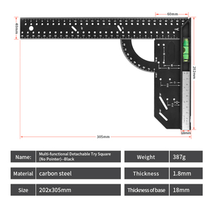 12-дюймовый промышленный и бытовой угольник из высококачественного алюминиевого сплава для деревообработки, архитектурный, многофункциональный, OEM/ODM - Product Image 6