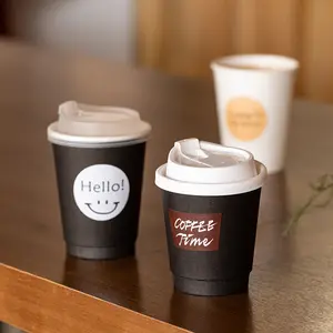 Одноразовые розовые кофейные чашки с двойными стенками и логотипом на заказ, бумажные стаканчики для кофе, 8 унций, 12 унций с крышками