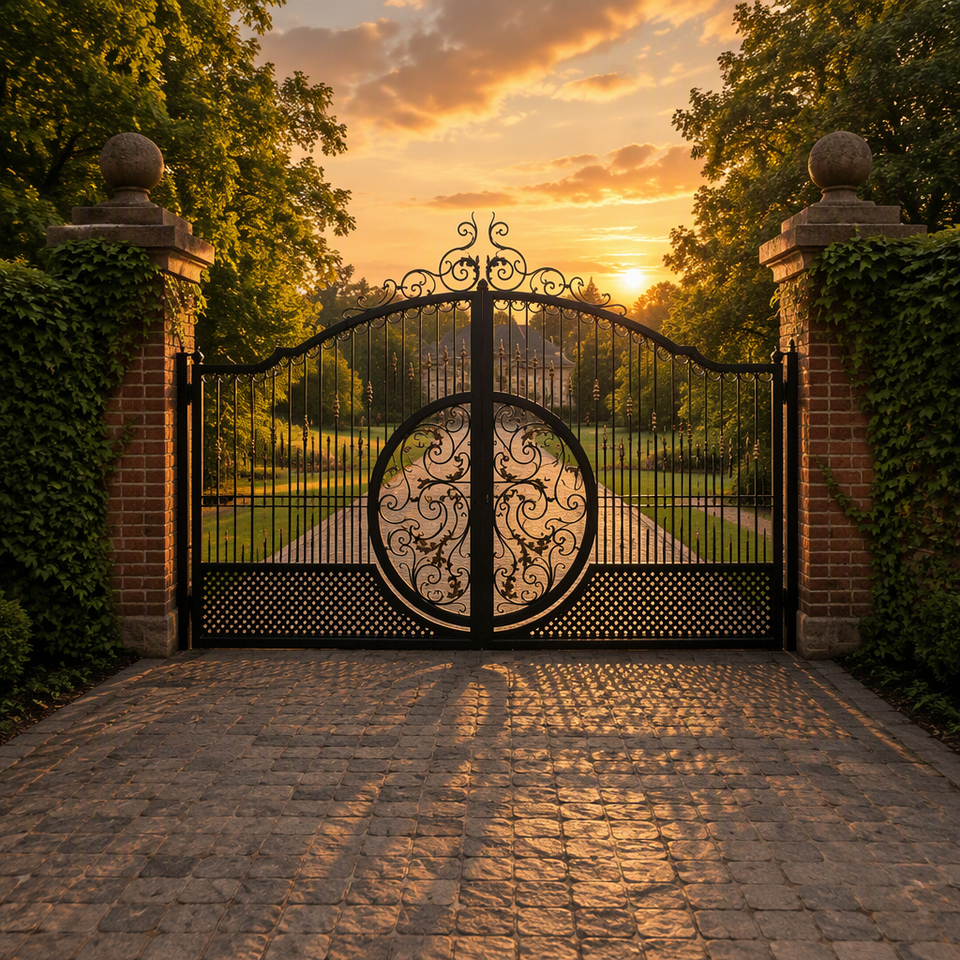 European Wrought Iron Double Swing Gate Classic Estate Driveway Gate ...