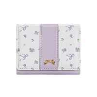 Dompet pendek minimalis bermotif bunga dengan pita untuk wanita.