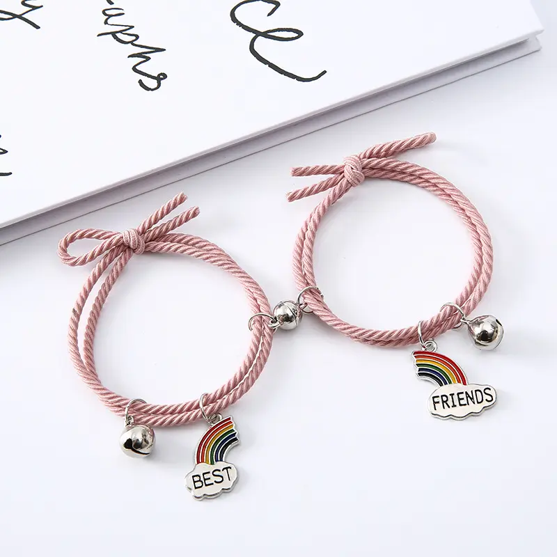 Mejor Amigo Pulsera 2022 Rainbow Best Friend Bracelets Couple Pink Black Handmade Knot Rope Bracelet Braccialetto