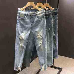 Pantalones vaqueros ajustados a la moda para hombre, Vaqueros lavados con piedra, pantalones de pierna recta formales/informales de talla grande 3D, estilo hip-hop cómodo de verano - Product Image 2