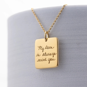 Collar de Acero Inoxidable con Colgante Personalizado en Forma de Barra, Círculo o Rectángulo, con Mensaje Grabado y Escritura a Mano - Product Image 1