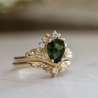 Ensemble de pierres précieuses de fiançailles vert émeraude 1.5ct bagues de style rétro en or pour femmes en or véritable 18 carats