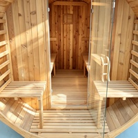 Outdoor-Sauna aus Massivholz mit Vordach für 4-6 Personen, Nass-Saunaraum mit optionalem Elektroheizer, geeignet für Privathäuser