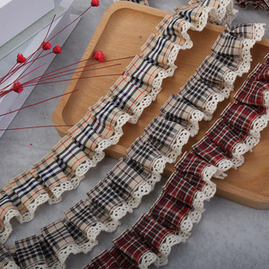 Nastro in pizzo plissettato a quadri da 3 cm (1,2 pollici), passamaneria in nylon e <span class=keywords><strong>cotone</strong></span> per cucito, per orli di abiti vintage, gonne e lavoretti fai da te - Product Image 4